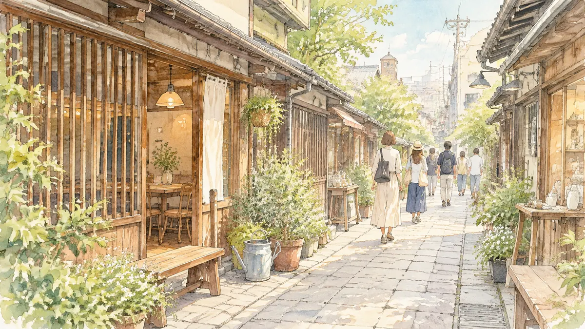 古民家カフェとレトロな路地が残る大阪市北区・中崎町の街並みと中古マンション